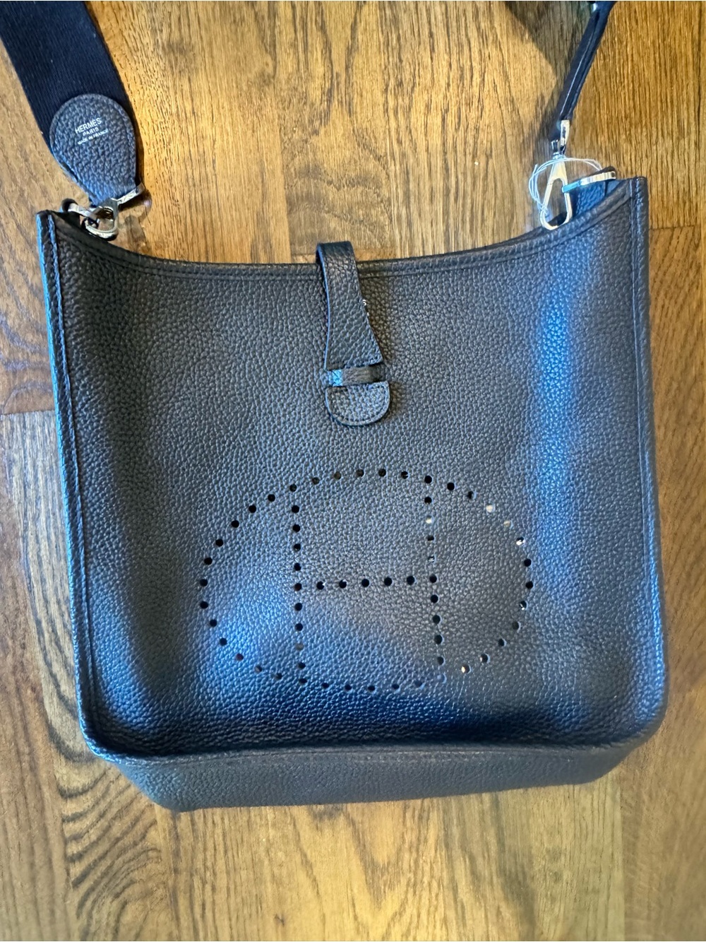 Inspo Hermes Black Perforated Leather Crossbody